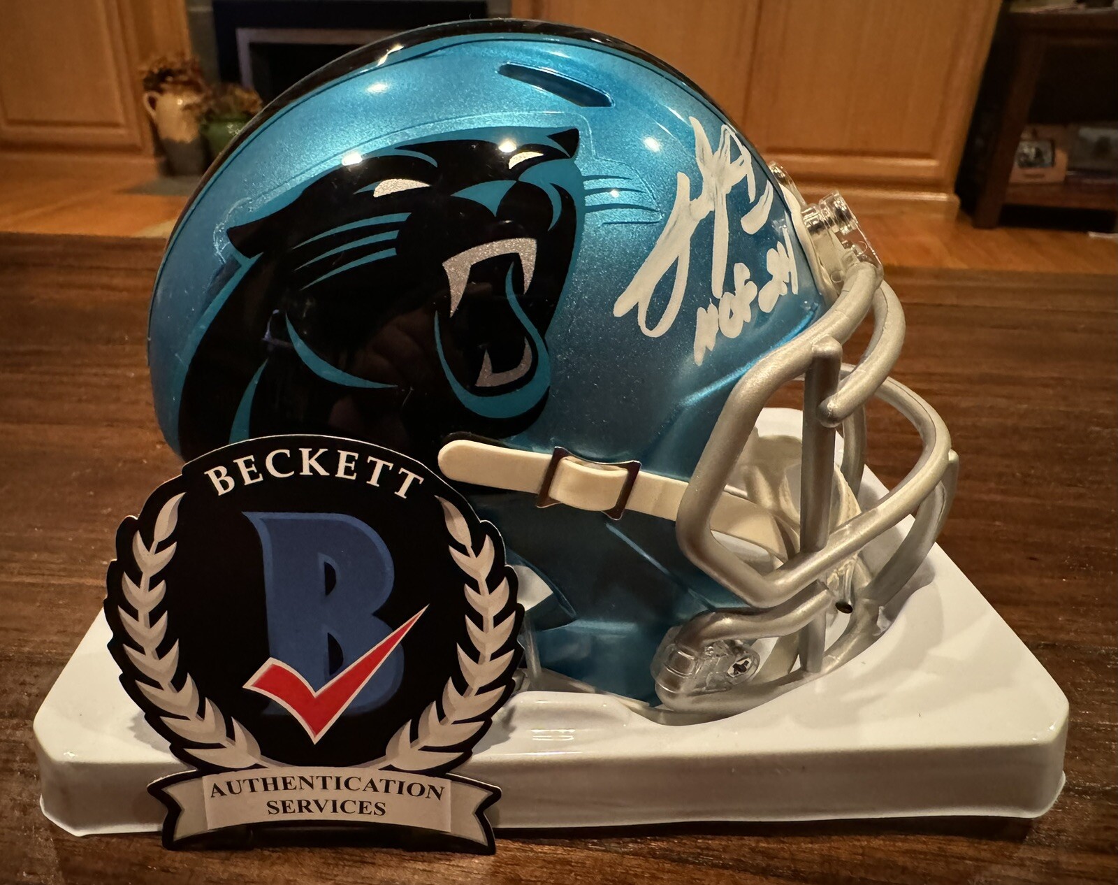 Julius Peppers Autographed Signed Carolina Panthers Panthers Flash Mini Helmet HOF 24 Helmet Beckett 