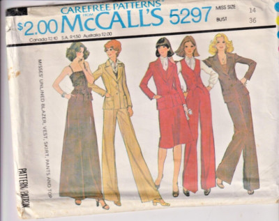 5297 McCALLS c.1976 - BLAZER VEST SKIRT PANTS & CAMI - Sz 14 B 36''
