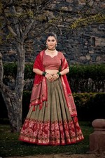 NEW INDIAN STYLE TUSSAR SILK LEHENGA CHOLI WITH DESIGNER DUPATTA FOR ETHNIC WEAR