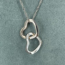 925 sterling silver Diamond necklace Interlocking Hearts Rose Gold Pleated 19.5'