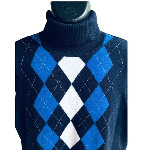 Tweeds Vest Men's Navy Diamond Plaid 100% Merino Wool Sweater Size Boys XL - Picture 3 of 6
