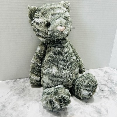 Jellycat Medium Bashful Tabby Kitten Gray Striped Cat Plush 12  RARE