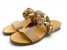 New Dolce Vita Indre Ruched Slide Sandals Pink Rose Gold Leather Flat Womens 6.5