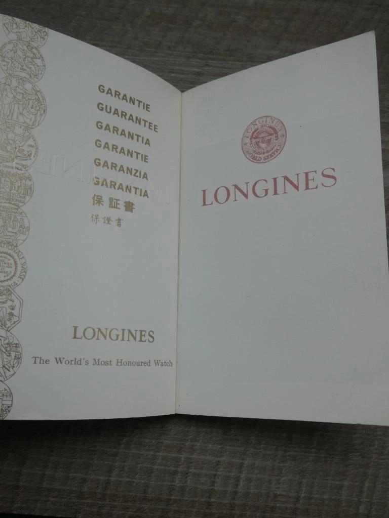Folleto original de garantía internacional y certificado de origen LONGINES c1972