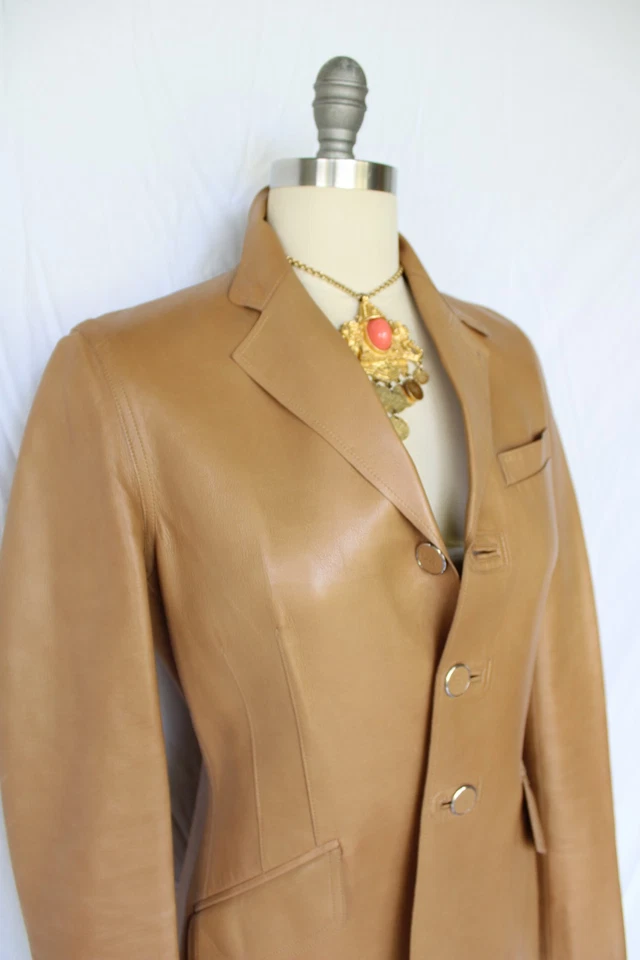 Blazer abrigo deportivo chaqueta de vestir Ralph Lauren etiqueta negra colección cuero tostado Foto 3 de 4