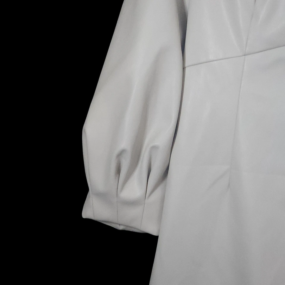 КОГДА-ЛИБО новый Henley Puff рукав мини-платье размер США 10 миниатюрный камень веганской кожи - Изображение 4 из 4