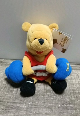 DISNEY STORE BEAN BAG 8'' (NEW) BEANIE 2000 Y2K OLYMPICS WEIGHTLIFTING POOH BEAR