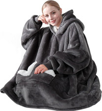 Wearable Blanket Hoodie, Oversized Sherpa Fleece Sweatshirt Blanket with Giant H