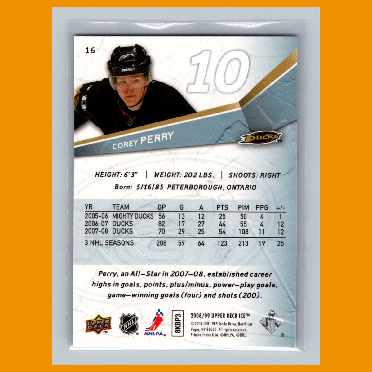 Corey Perry #16 2008 Upper Deck Ice Anaheim Ducks Hockey Card NHL
