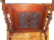 Vintage Chip Carved Wood Fire Screen Mahogany Wood Wonderful Design 28"x24"