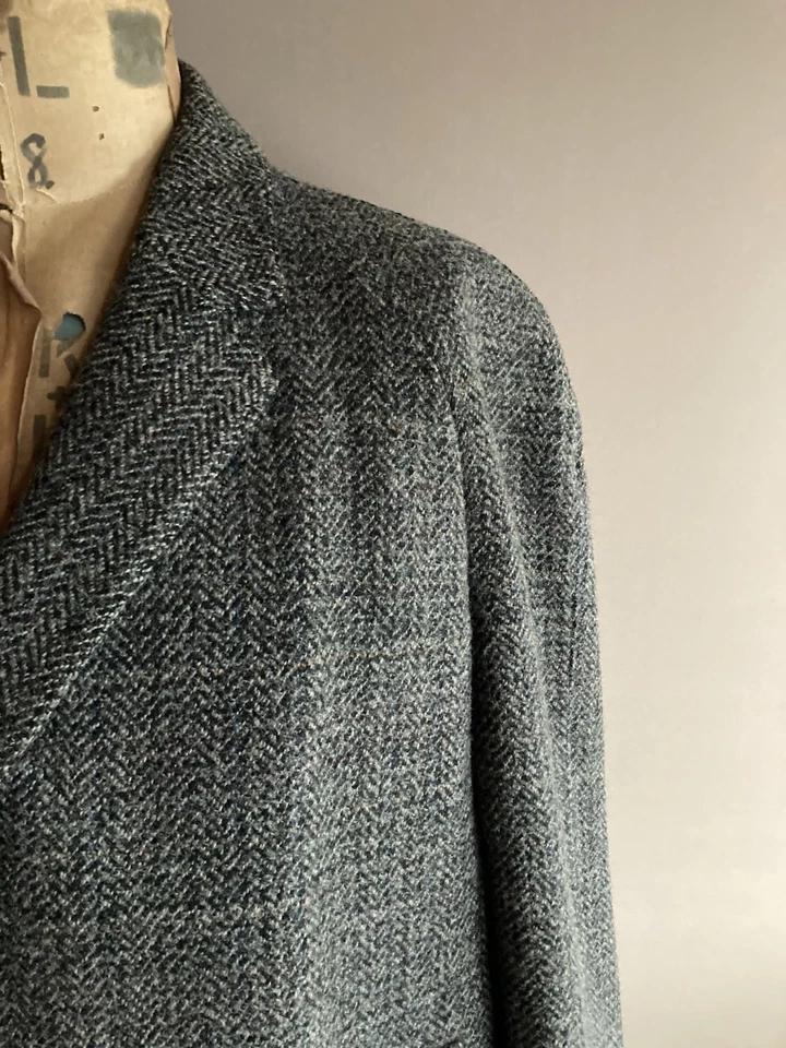 Dhobi Tweed Overcoat Mens Size 42 Grey Wool Raglan Balmacaan Coat - Image 3 of 4