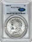 1884 O MORGAN SILVER DOLLAR PCGS & CAC MS65 BRIGHT WHITE COIN - GREAT EYE APPEAL