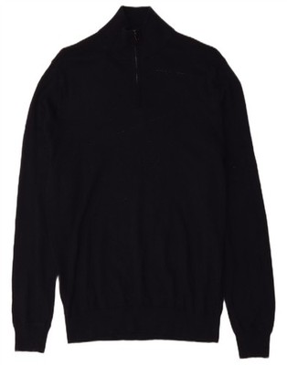 Marks & Spencer Herren Zip Neck Pullover Sweater Medium Navy Blau Merinowolle CB06