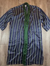 Vintage 90s 100 Silk Striped Blue Green Robe by Isaac Zelcer no Belt 