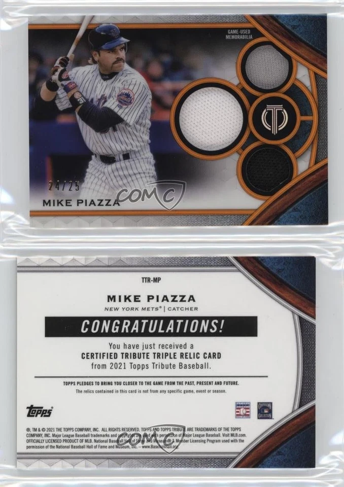 2021 Topps Tribute Triple Relics Orange /25 Mike Piazza #TTR-MP HOF - Image 3 of 3