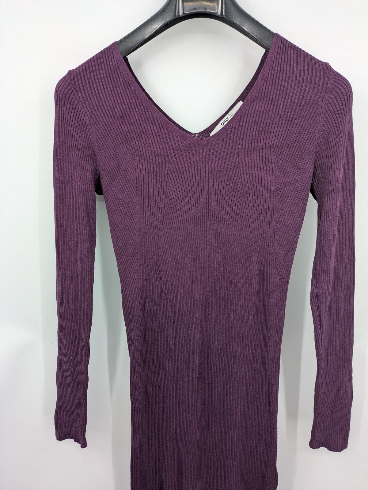 ONLY Damen Maxikleid Strickkleid Gr XL Lila Langarm V-Ausschnitt Gerippt image 2