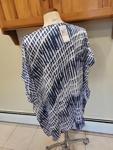 Michael Kors 2X blusa top blu e bianco tunica scollo a V scuro mezzanotte - Foto 6 di 10