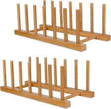 Bamboo Wooden Dish Racks Plate Stand Holder Vertical Drainer Kitchen Cabinet Org