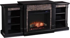 Gallatin Faux Stone Electric Fireplace with Bookcases, New Satin Black