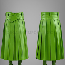 Men  s Green Leather Utility Kilt Pleated Gothic Punk Scottish Style Skirt