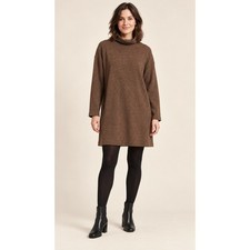 Uniqlo Sweater Dress S Brown Marled Turtleneck Relaxed Mini Academia