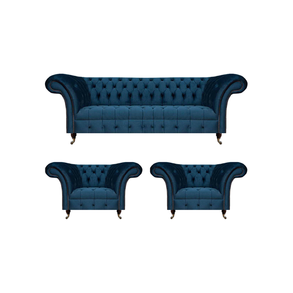 Luxus Blau Sofas Set 3Tlg Sofagarnitur Sessel Wohnzimmer Chesterfield-image