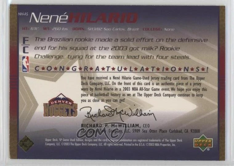 2003-04 SP Game Used All-Star Apparel Gold /100 Nene #NH-AS - Image 2 of 2