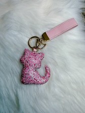 Cat Bag Charm Keychain Purse charm Pink Kitty Bling With Strap Faux Leather New