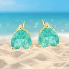 Neon 0.5ct Genuine Paraiba Tourmaline Heart-Shaped Stud Earrings Minimalist S