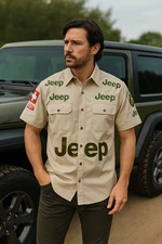 Safari Shirt Jeep Adventure Beige M-L Embroidered Off-Road Edition