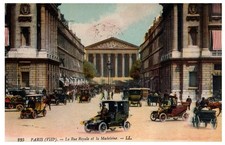 1918 Paris Street Rue Royale La Madeleine Vintage Postcard Cars LL