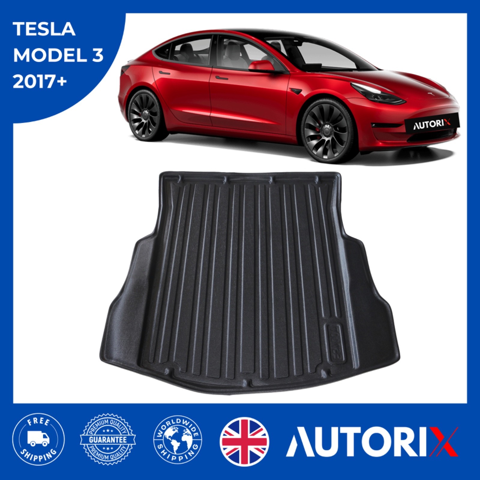 Tesla Model 3 2017+ Boot Liner Mat Main Trunk Waterproof Heavy Duty TPE Pet Safe