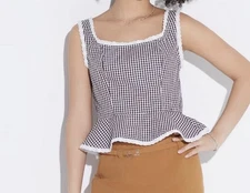 Women's Game Day Tie Back Peplum Top - Wild Fable BROWN PLAID size Medium NEW