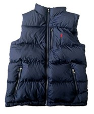 Polo Ralph Lauren Down Puffer Vest Full Zip Logo Boys Navy Blue Youth SZ L 14/16