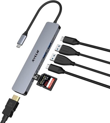 7-in-1 USB C Hub - Dual Display - 4K HDMI - 100W Typ C PD - SD/TF