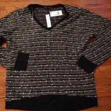 NWT Sanctuary black multicolor v neck knit sweater L top shirt chunky yarn