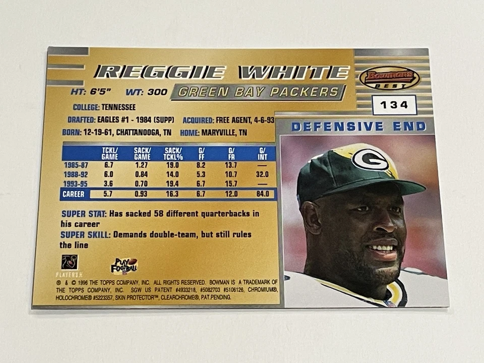 1996 Bowman's Best Football #134 - Reggie White - Green Bay Packers - Image 2 of 2