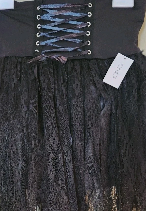 💫Falda de Encaje Gótico Junior Falda Acampanada Alta TUTU Negro Glaseado Bruja Halloween Foto 2 de 4