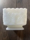 Vintage White Milk Glass Square Bowl With Grape Vine Design 4.5" X 4.5" X 4"