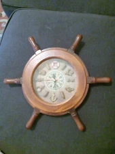 Nautical Clock Wooden Form Of Captains Ship Wheel. Sailors Knots 12" VNTG Works