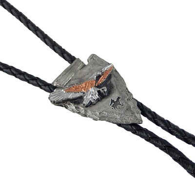 Arrowhead With Flying Eagle Bolo Tie 36 inch Adjustable Cord Antique Silver Tone