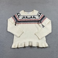 H M Christmas Sweater Festive Kids Girls 8-10 Beige Reindeer Wool Comfy 101