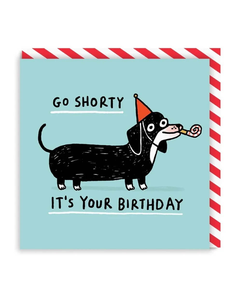 Funny Birthday Card Dog Dachshund Go Shorty – Humorous Artwork Greeting Card