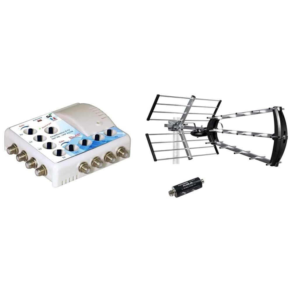 Antenne extérieure Metronic 415044 UHF avec amplificateur TV TNT 8 sorties pour maison