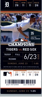 Boston Red Sox vs Detroit Tigers 6/23/2013 Full Ticket - Justin Verlander	