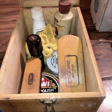 Vintage Wooden Esquire Shoe Valet De Luxe Shoe Shine Box Kit w/ Brushes  Polish