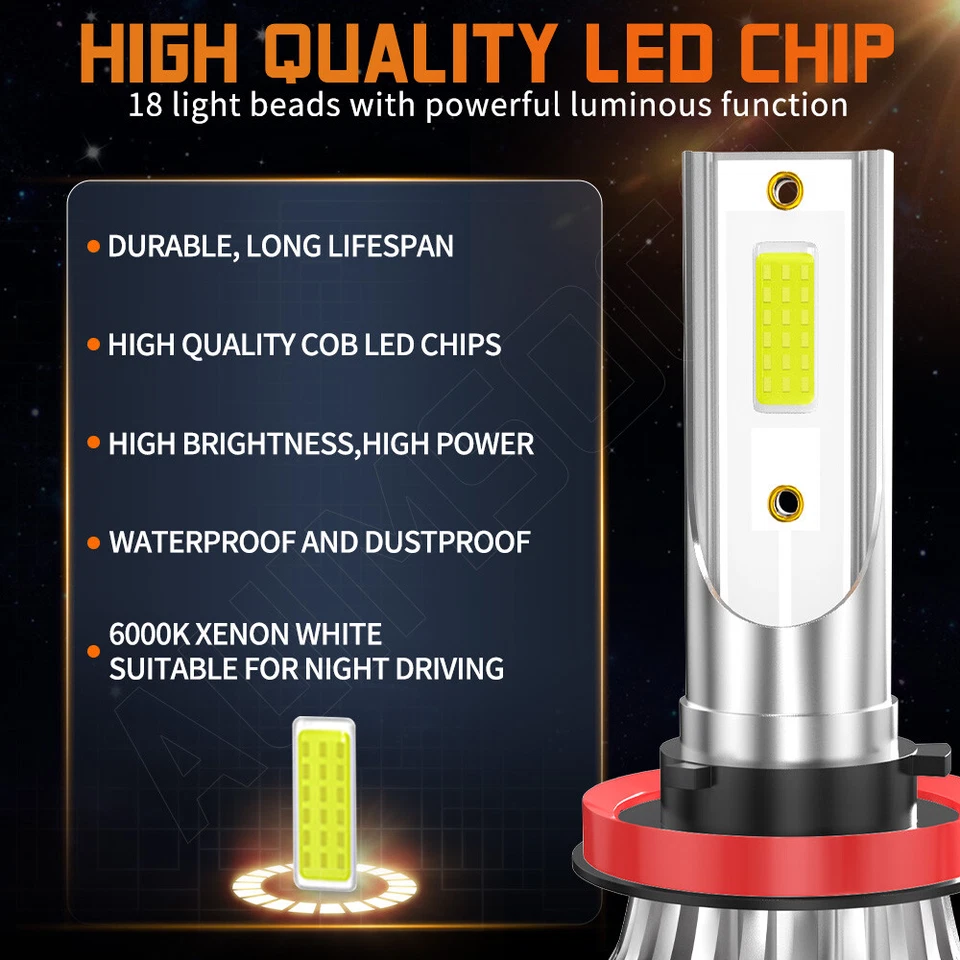 For Toyota Prius 2010-2012 2013 2014 2015 LED Headlights H11 Low Beam Bulbs Kit - Image 2 of 4