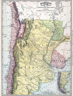 Argentine Republic, Chile, Paraguay, Uruguay - 1892 - Map Poster