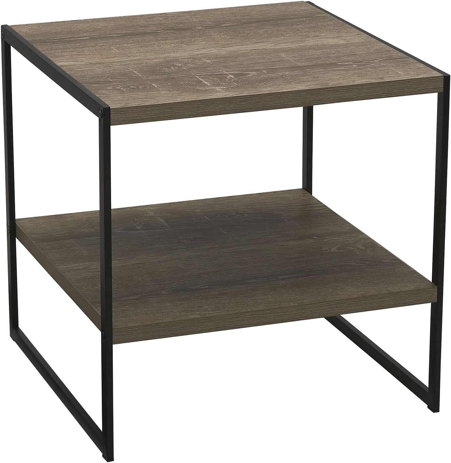 Household Essentials Square Wooden Side Table/End Table With Storage Ashwood