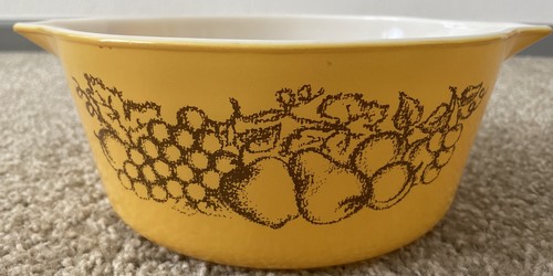 Pyrex 475-B Fruit Orchard Pattern 2 1/2 Quart Casserole Dish Yellow No ...